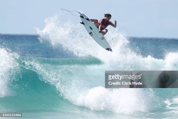 Jordy Smith of South Africa surfs in the the Quiksilver Pro Gold Coast at Duranbah Beach on April 08, 2019 in Duranbah Beach, Australia.