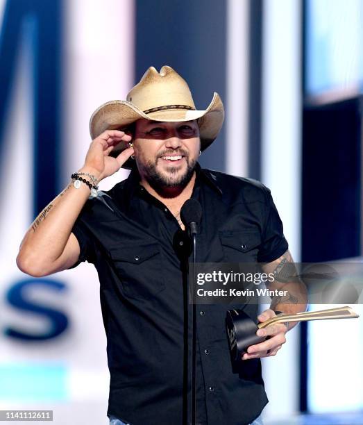 Jason Aldean accepts the ACM Dick Clark Artist of the Decade Award onstage during the 54th Academy Of Country Music Awards at MGM Grand Garden Arena...