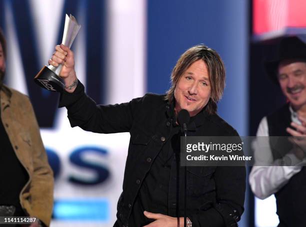 Keith Urban accepts the Entertainer of the Year award onstage during the 54th Academy Of Country Music Awards at MGM Grand Garden Arena on April 07,...