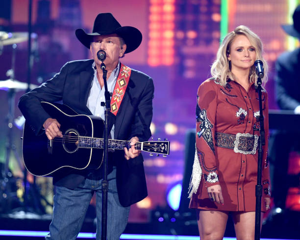 George Strait and Miranda Lambert perform onstage during the 54th Academy Of Country Music Awards at MGM Grand Garden Arena on April 07, 2019 in Las...