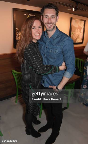 Kerry Ann Lynch and Blake Harrison attend the launch of Wahlburgers UK debut restaurant on May 4, 2019 in London, England.