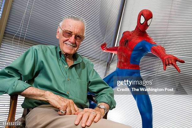 Beverly Hills, CA STsuperhero Stan Lee in his office in Beverly Hills, CA. Mr Lee discusses why costumed crime fighters mean so much in American pop...