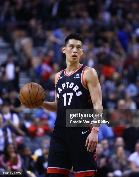 Jeremy Lin of the Toronto Raptors dribbles the ball during the second half of an NBA game against the Orlando Magic at Scotiabank Arena on April 1,...