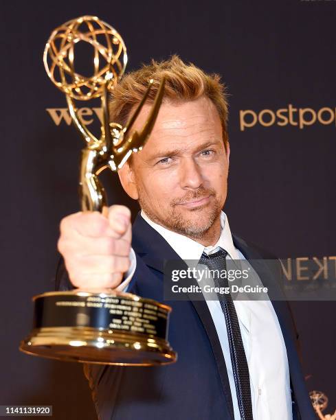 Sean Patrick Flanery, winner of the award for Outstanding Guest Performer in a Digital Daytime Drama Series poses with award at the 46th Annual...