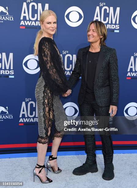 Nicole Kidman and Keith Urban attend the 54th Academy of Country Music Awards at MGM Grand Garden Arena on April 07, 2019 in Las Vegas, Nevada.