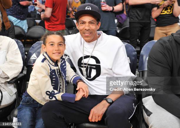 Chris Ivery and Stella Ivery attend a basketball game between the Los Angeles Lakers and the Utah Jazz at Staples Center on April 07, 2019 in Los...