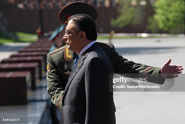 President of Pakistan Asif Ali Zardari attends a wreath-laying ceremony at the Tomb of Unknown Soldier near the Kremlin Wall May 12, 2011 in Moscow,...