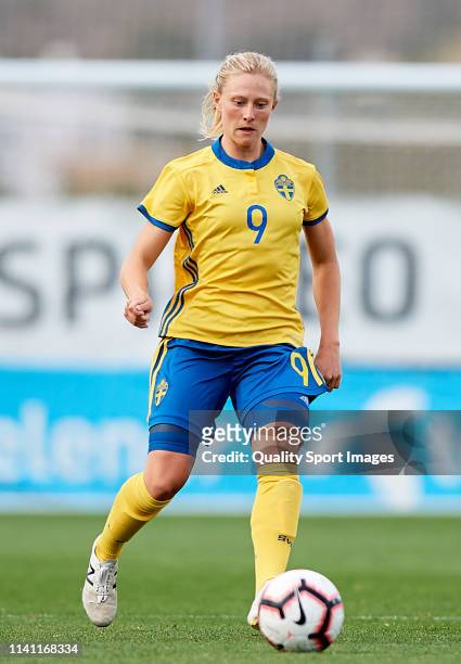 Rebecka Blomqvist of Sweden runs with the ball during the U-23 Women's International friendly match between Sweden and Italy at La Manga Club on...