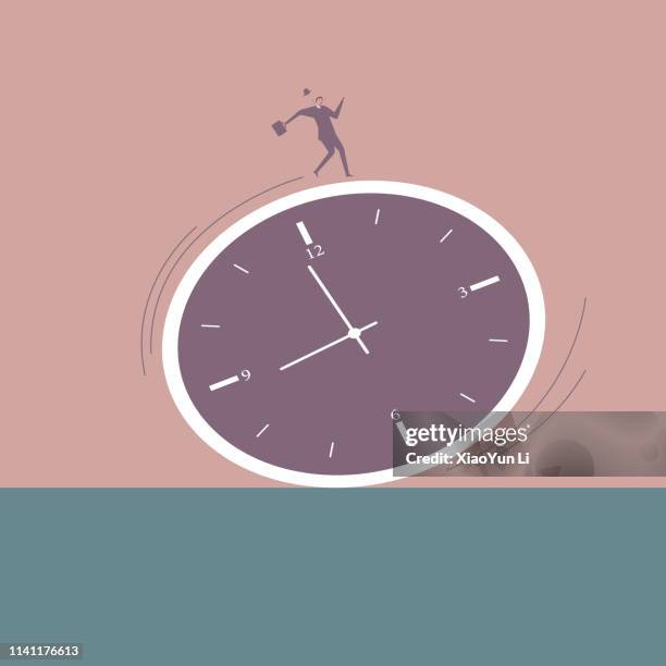 businessman jogging on the clock. - guy waking up stock illustrations