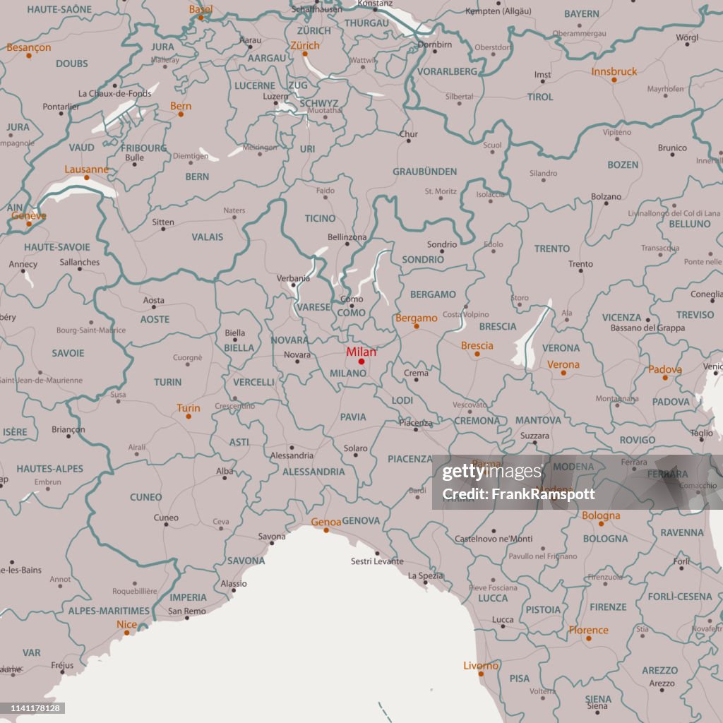 Milan Italia mapa vectorial de área