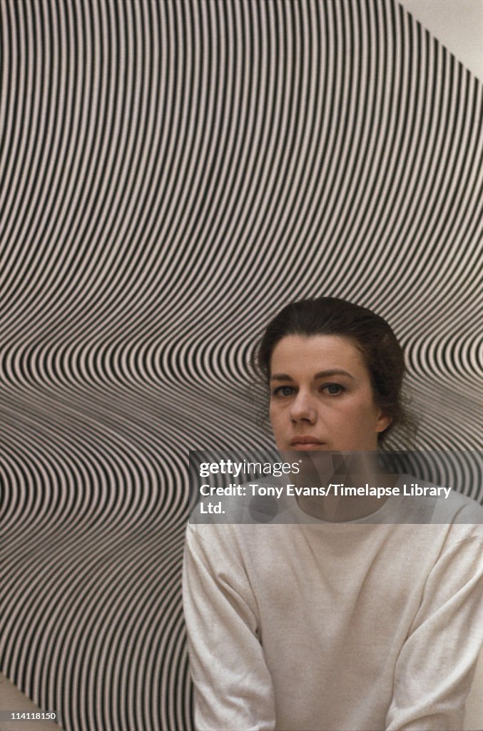 Bridget Riley Intake English op art painter Bridget Riley, with one of her paintings ...