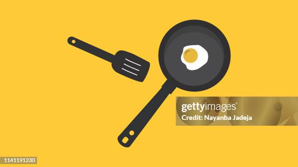fried egg on pan - tapas stock illustrations