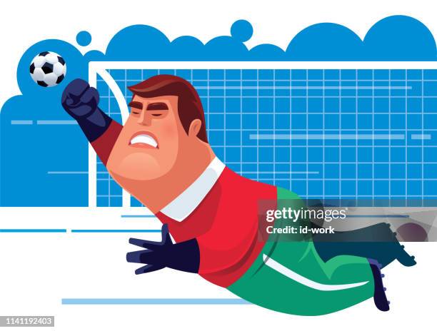 goalkeeper punching soccer ball - defender soccer player stock illustrations