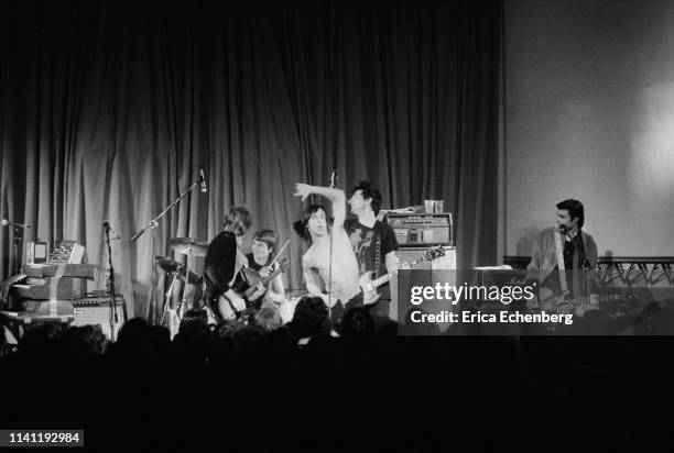 Iggy Pop performs on stage at the Agora Ballroom, Cleveland, Ohio, United States on his New Values Tour, November 13th 1979. L-R Ivan Kral, Klaus...