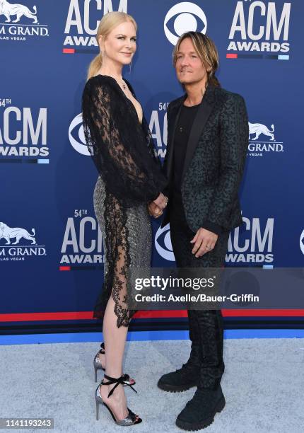 Nicole Kidman and Keith Urban attend the 54th Academy of Country Music Awards at MGM Grand Garden Arena on April 07, 2019 in Las Vegas, Nevada.