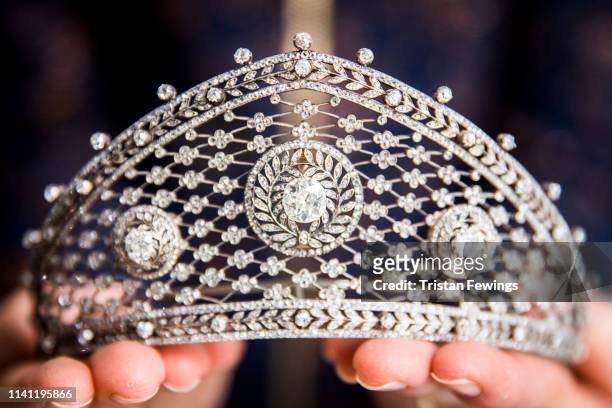 Faberge diamond tiara, circa 1903, created for the wedding of Cecilie von Mecklenburg-Schwerin, the last Crown Princess of Prussia goes on display at...