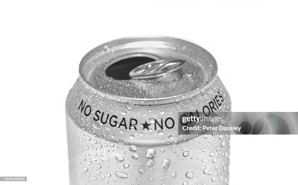 Close up of open sugar free calorie free soda can
