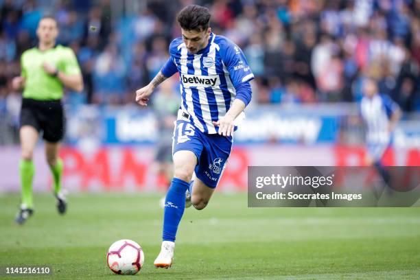 Ximo Navarro of Deportivo Alaves during the La Liga Santander match between Deportivo Alaves v Real Sociedad at the Estadio de Mendizorroza on May 4,...