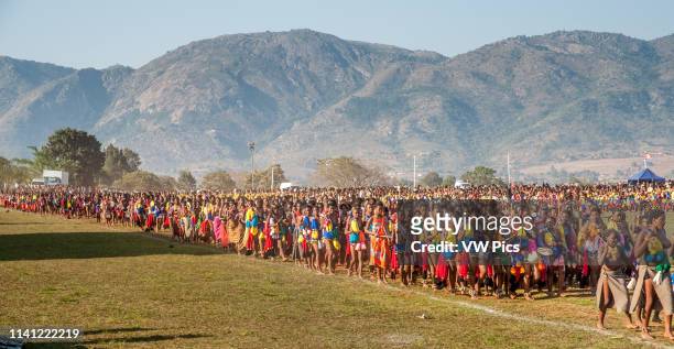 Ludzidzini, Swaziland, Africa - Annual Umhlanga, or reed dance ceremony, in which up to 100,000 young Swazi women gather to celebrate their virginity...
