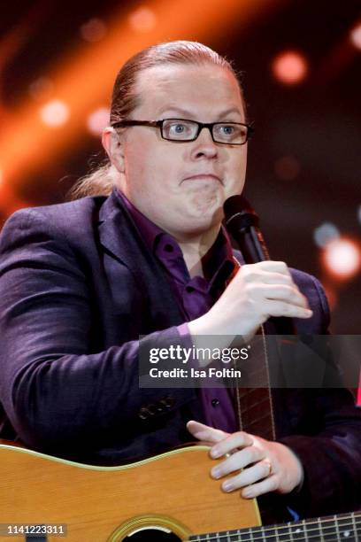 Angelo Kelly of the Irish band The Kelly Family performs during the television show 'Willkommen bei Carmen Nebel' at Velodrom on May 4, 2019 in...