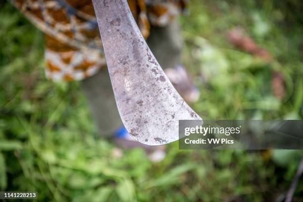 Close up of a machete on a farm in Ganta, Liberia.