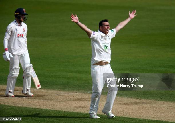 Kyle Abbott of Hampshire appeals during Day Four of the Specsavers County Championship Division One match between Hampshire and Essex at The Ageas...