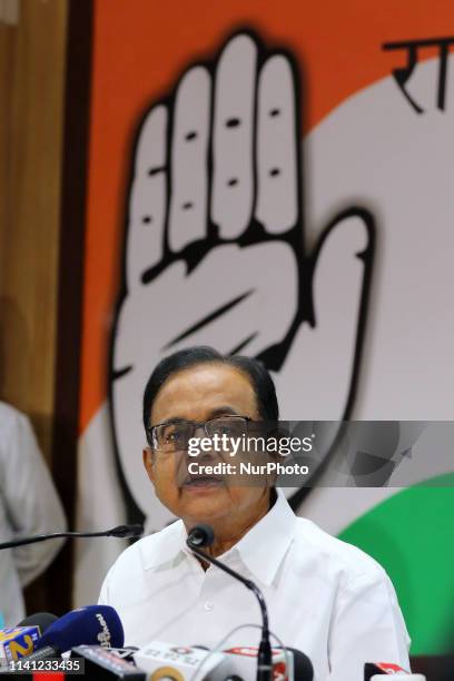 Congress Senior Leader P. Chidambaram addressing the media person during the press conference at PCC office ahead the Lok Sabha Polls in Jaipur,...