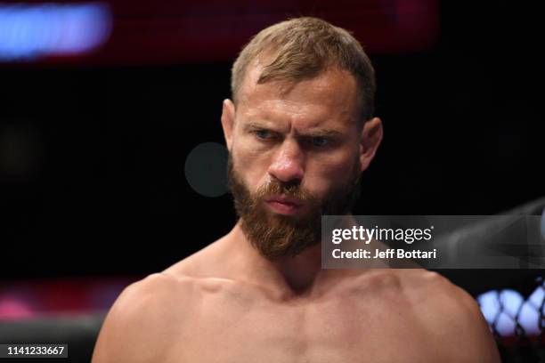 Donald Cerrone stands in his corner prior to his lightweight bout against Al Iaquinta during the UFC Fight Night event at Canadian Tire Centre on May...