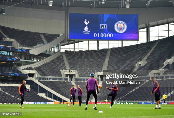 Gabriel Jesus of Manchester City and team mates during a Manchester City training session ahead of their UEFA Champions League quarter-final match...