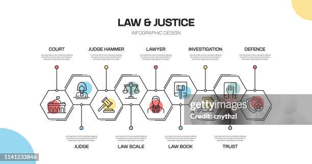 law and justice related line infographic design - legal occupation stock illustrations