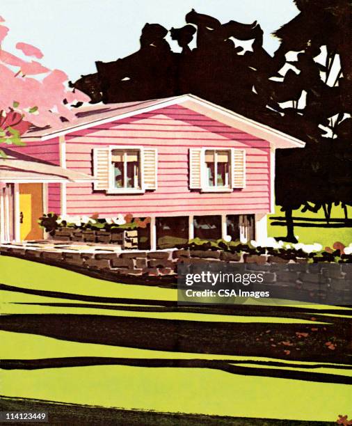 pink house - suburb stock illustrations