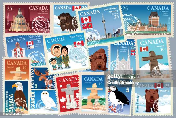 canada stamps - quebec city stock illustrations