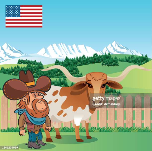 texas longhorn und texas cowboy - amarillo color stock-grafiken, -clipart, -cartoons und -symbole