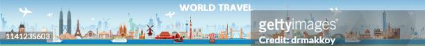 world travel - international landmark stock illustrations