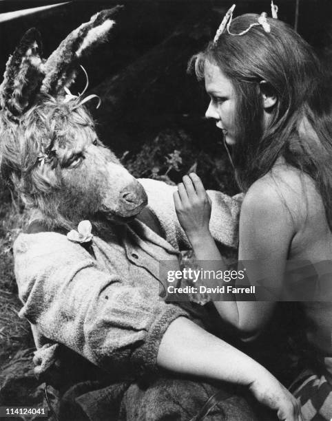 Paul Rogers as Bottom, and Judi Dench as Titania during the filming of Shakespeare's play 'A Midsummer Night's Dream', 1968. The film was directed by...