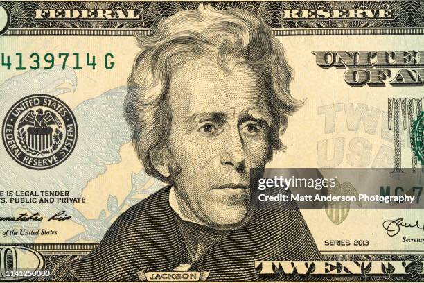 us currency twenty dollar bill close up view - banconota da 20 dollari statunitensi foto e immagini stock