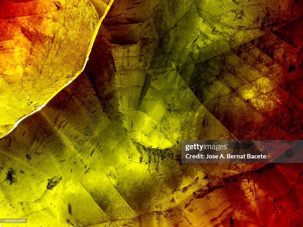 Yellow Ice Texture Full Frame Of The Textures Formed Of A Block Of Cracked Ice On A Yellow ...