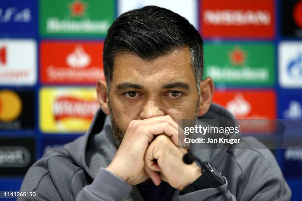 Sergio Conceicao manager of FC Porto reacts during the FC Porto Press Conference ahead of there UEFA Champions League Quarter Final First Leg against...