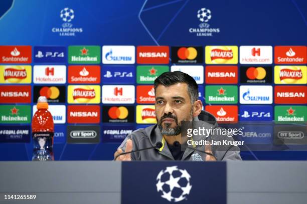 Sergio Conceicao manager of FC Porto speaks to the media during the FC Porto Press Conference ahead of there UEFA Champions League Quarter Final...