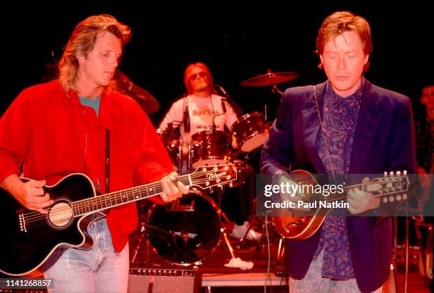 Portrait of American Country group the O'Kanes as they perform onstage at the Holiday Star Theater, Merillville, Indiana, April 6, 1987. Pictured are...