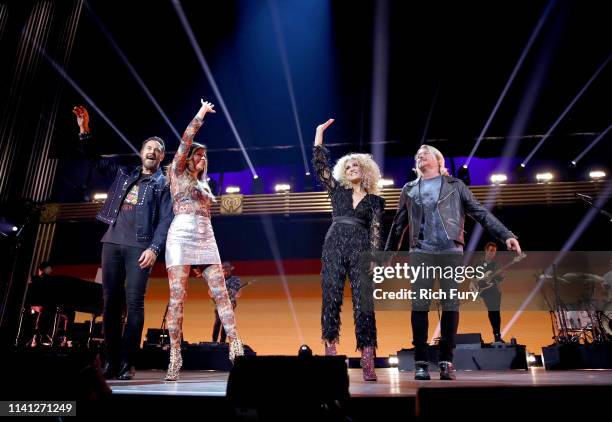 Jimi Westbrook, Karen Fairchild, Kimberly Schlapman, and Phillip Sweet of Little Big Town perform onstage during the 2019 iHeartCountry Festival...