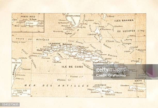 antique map of island cuba 1881 - cuba stock illustrations