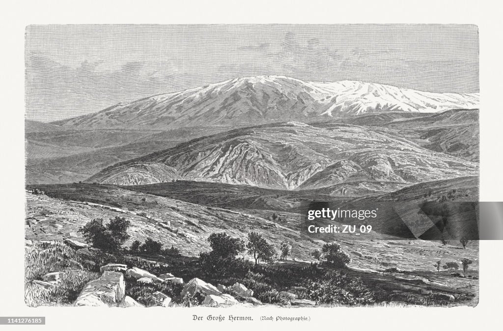 Mount Hermon, Middle Eastern mountain massif, wood engraving, published 1897