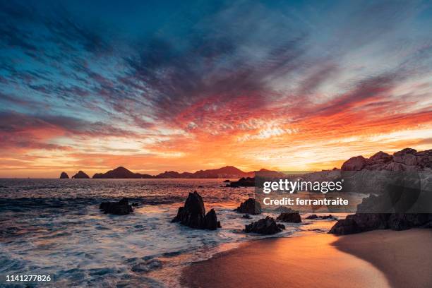 zonsondergang in cabo san lucas - beach sunset stockfoto's en -beelden