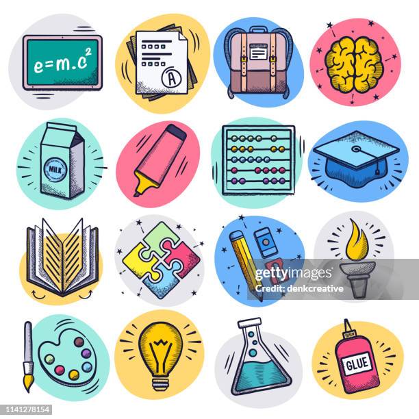 teaching & learning online liquid doodle style vector icon set - elementary-school-icons stock illustrations