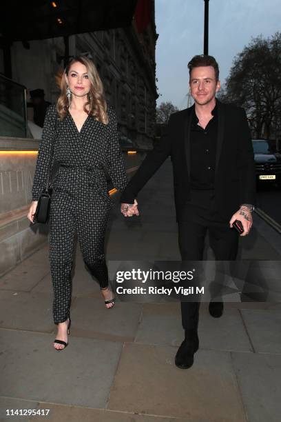 Georgia Horsley and Danny Jones seen attending Football For Peace Initiative Dinner by Global Gift Corinthia Hotel on April 08, 2019 in London,...