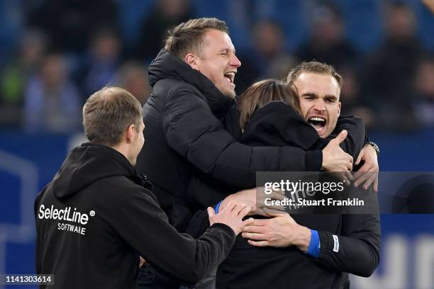 Jan Kirchhoff of Magdeburg celebrates after the Second Bundesliga match between Hamburger SV and 1. FC Magdeburg at Volksparkstadion on April 08,...