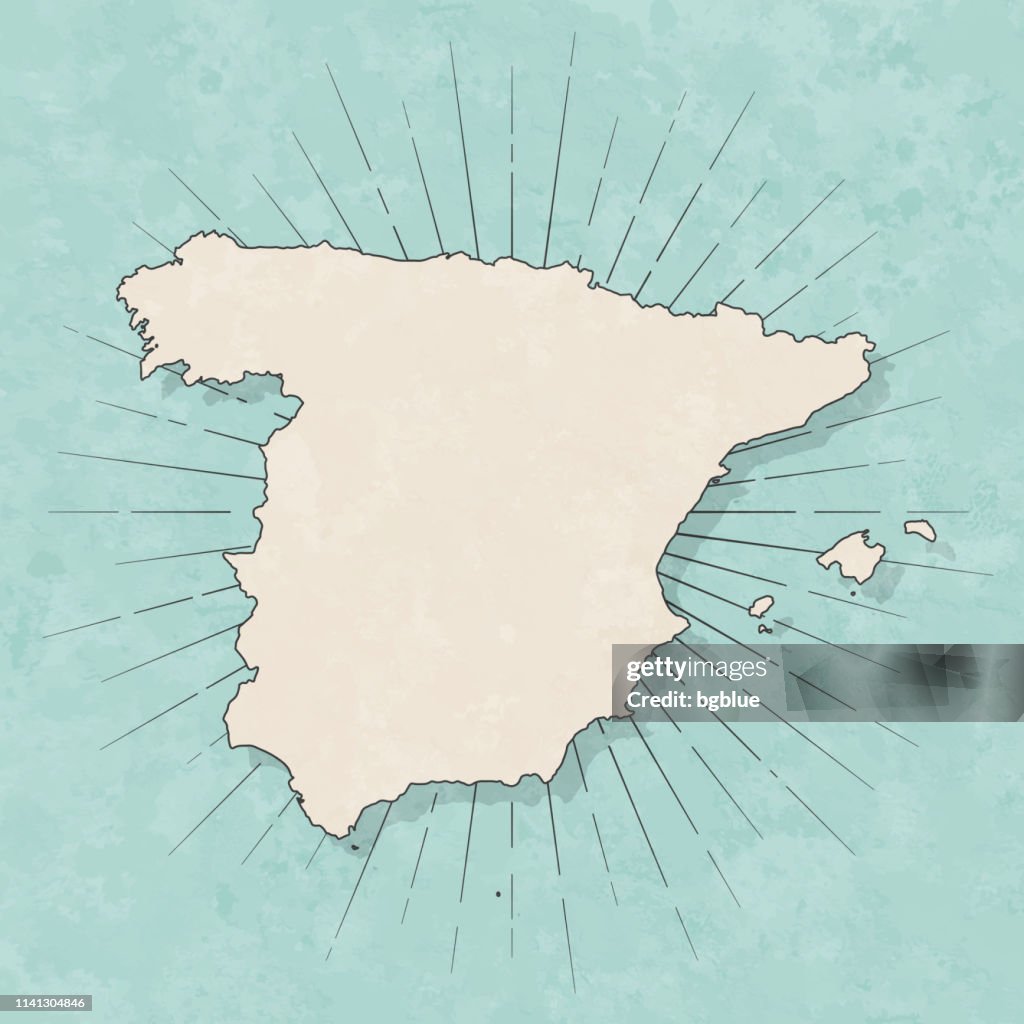 Mapa de Spain no estilo retro do vintage-papel textured velho