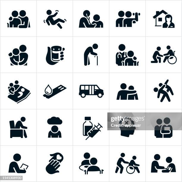 geriatrie icons - exercising stock illustrations stock-grafiken, -clipart, -cartoons und -symbole