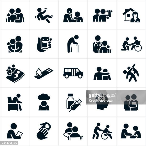 stockillustraties, clipart, cartoons en iconen met geriatrie iconen - rolstoel